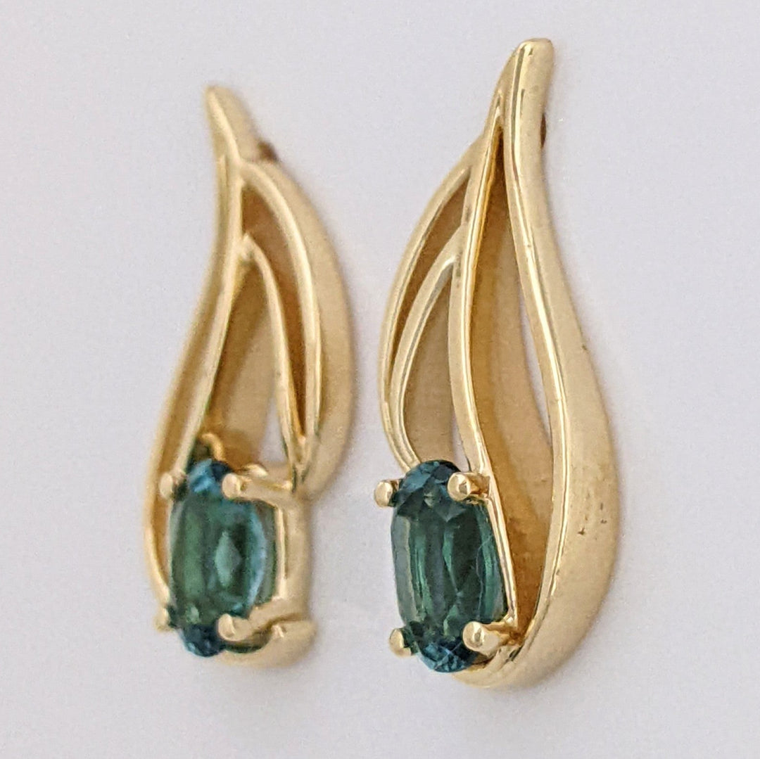 14K TEAL TOURMALINE OVAL (2) 4X6 FREE FORM ESTATE EARRINGS 2.6 GRAMS