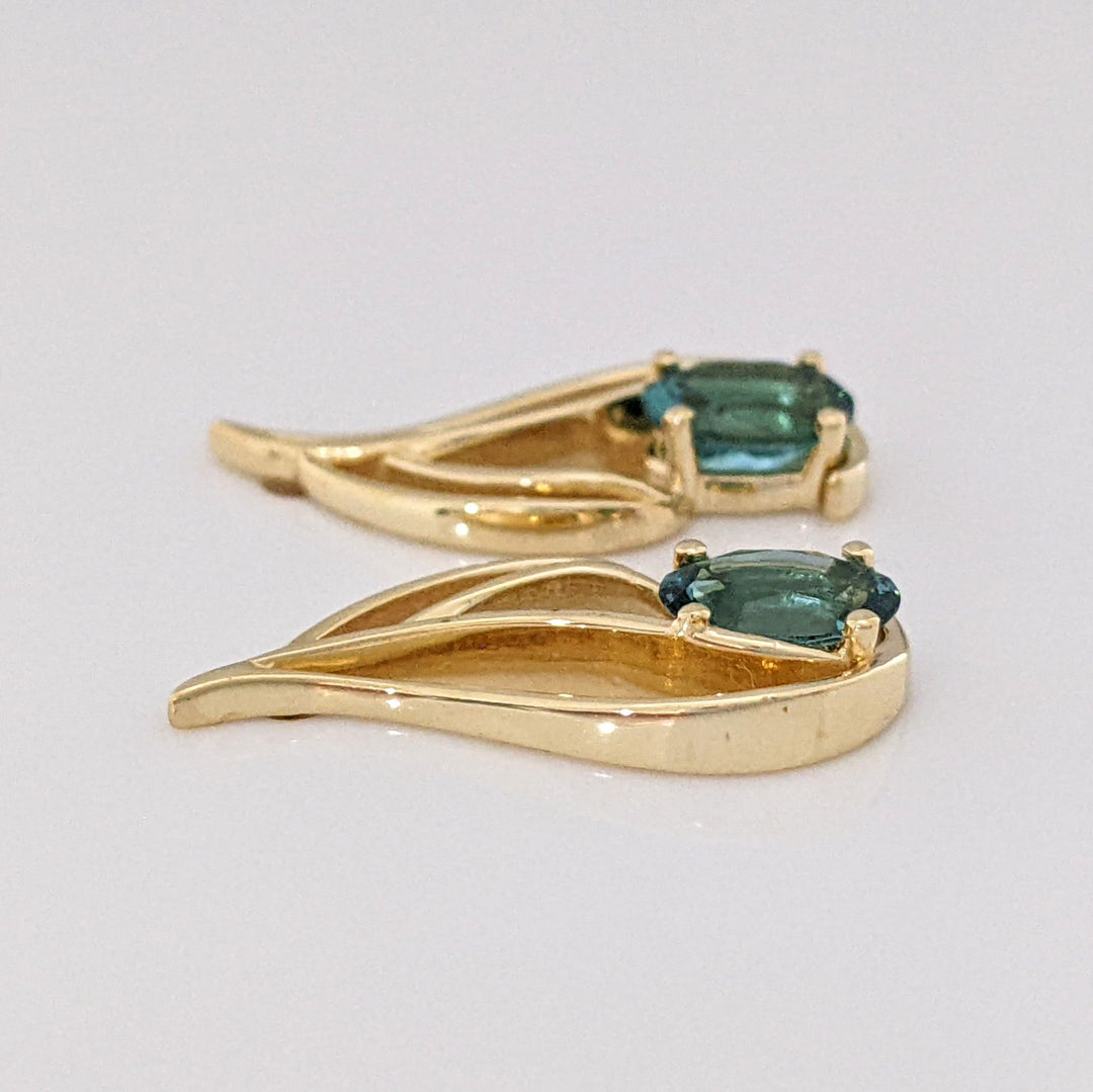 14K TEAL TOURMALINE OVAL (2) 4X6 FREE FORM ESTATE EARRINGS 2.6 GRAMS