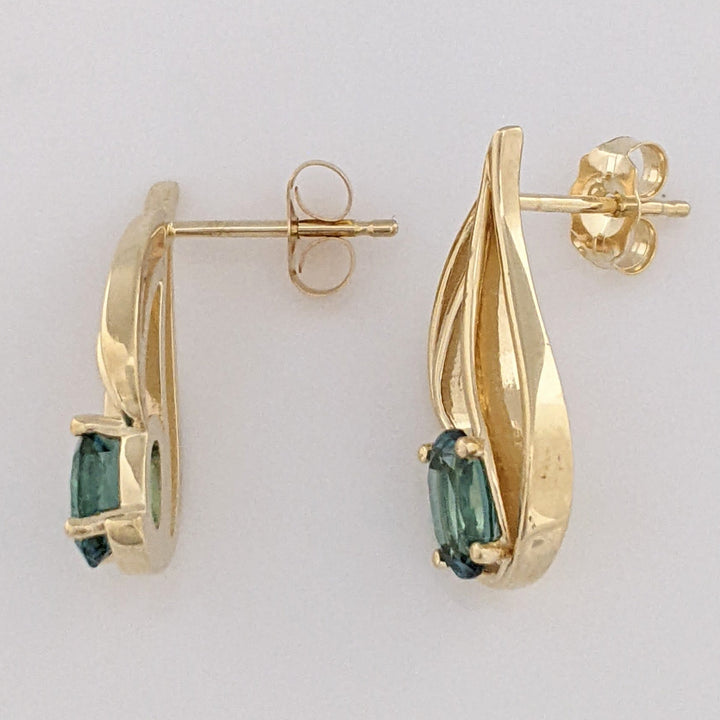 14K TEAL TOURMALINE OVAL (2) 4X6 FREE FORM ESTATE EARRINGS 2.6 GRAMS