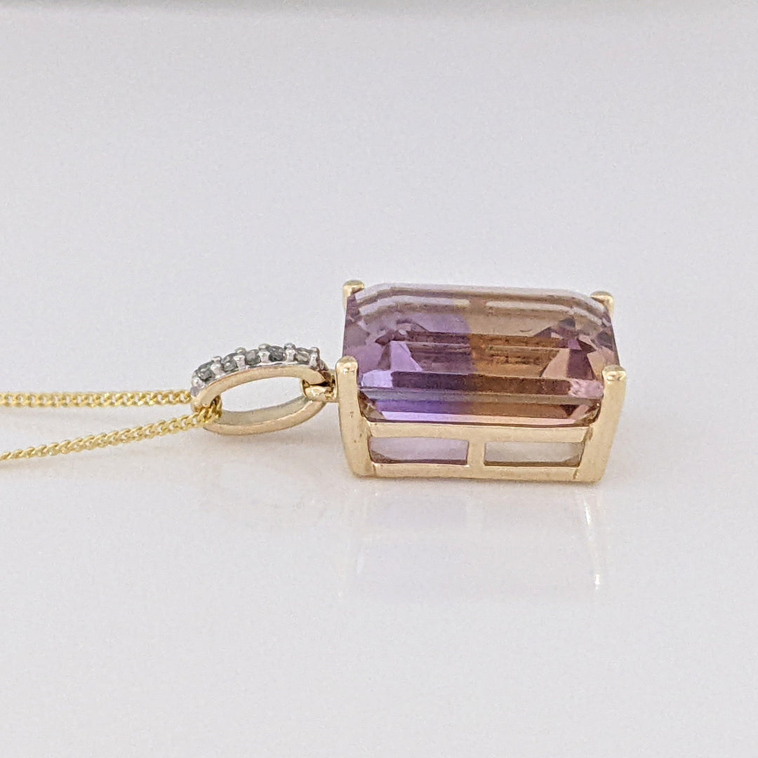 10K AMETRINE EMERALD CUT 10X12 WITH (5) MELEE ESTATE PENDANT & CHAIN 2.5 GRAMS