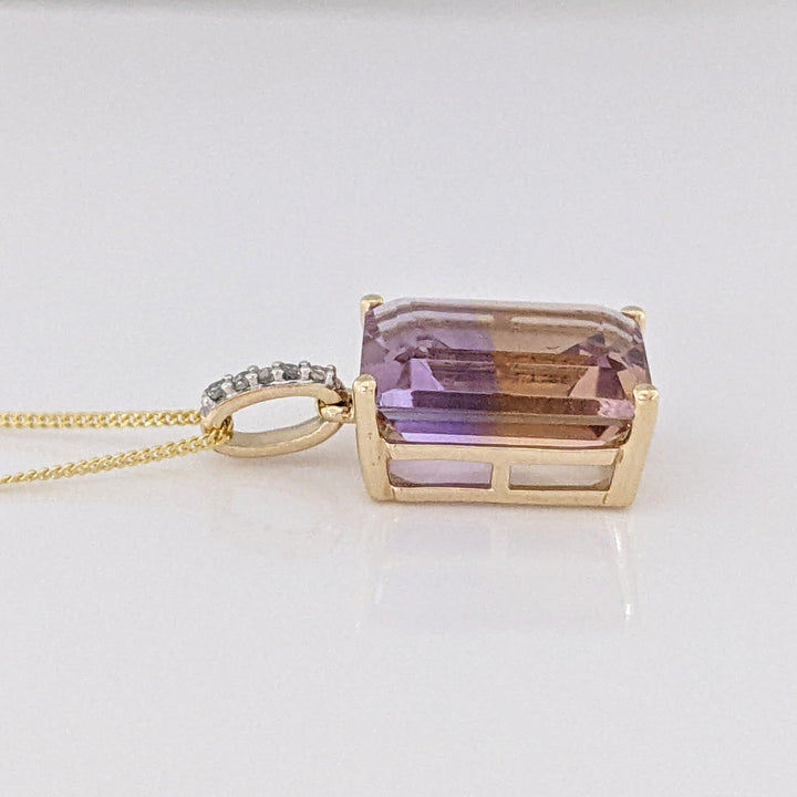 10K AMETRINE EMERALD CUT 10X12 WITH (5) MELEE ESTATE PENDANT & CHAIN 2.5 GRAMS