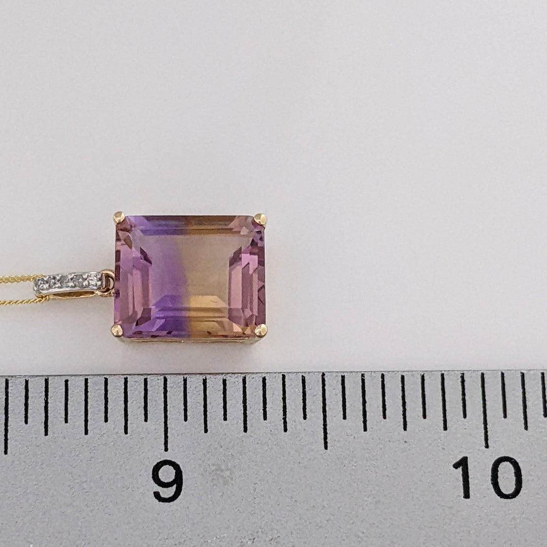 10K AMETRINE EMERALD CUT 10X12 WITH (5) MELEE ESTATE PENDANT & CHAIN 2.5 GRAMS