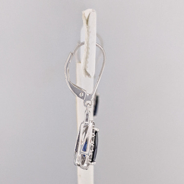 10K WHITE LAB- CREATED SAPPHIRE PEAR 7X10 (1) 5X8 (2) WITH .67 DIAMOND TOTAL WEIGHT ESTATE PENDANT, CHAIN, & EARRING SET 5.1 GRAMS