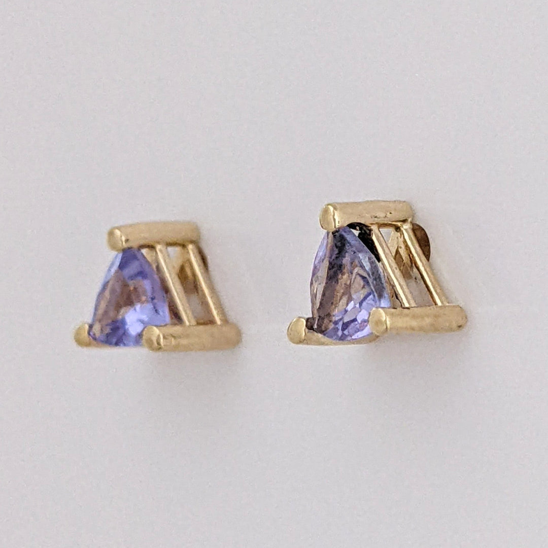 14K TANZANITE TRILLION 4MM ESTATE STUD EARRINGS 0.7 GRAMS