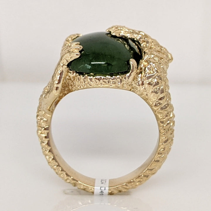 14K JADE OVAL 12X17 WITH MELEE ALLIGATOR ESTATE RING 15.2 GRAMS