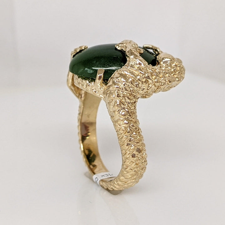 14K JADE OVAL 12X17 WITH MELEE ALLIGATOR ESTATE RING 15.2 GRAMS