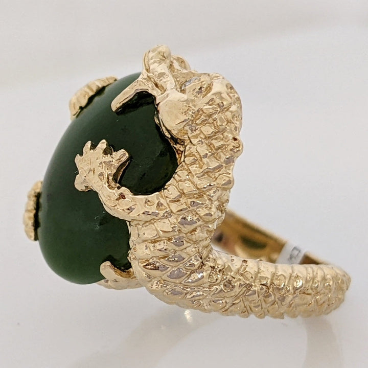 14K JADE OVAL 12X17 WITH MELEE ALLIGATOR ESTATE RING 15.2 GRAMS