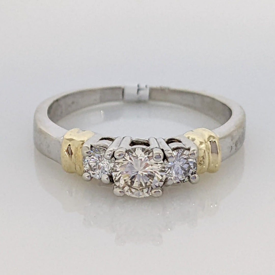 14K TWO-TONE .50 CARAT TOTAL WEIGHT SI1 I-L DIAMOND ROUND (3) TRINITY ESTATE RING 2.6 GRAMS