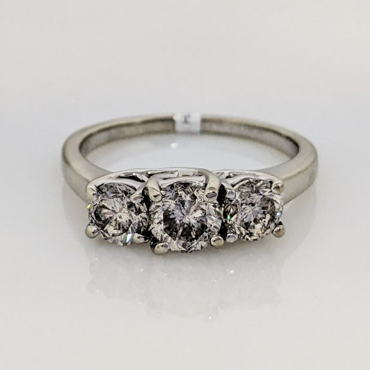 14K WHITE 1.85 CARAT TOTAL WEIGHT I2 J DIAMOND ROUND (3) ESTATE TRINITY RING 4.7 GRAMS