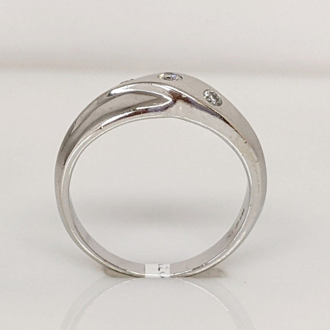 14K WHITE DIAMOND ROUND (3) BEAD SET POLISHED/BRUSHED ESTATE BAND 3.1 GRAMS