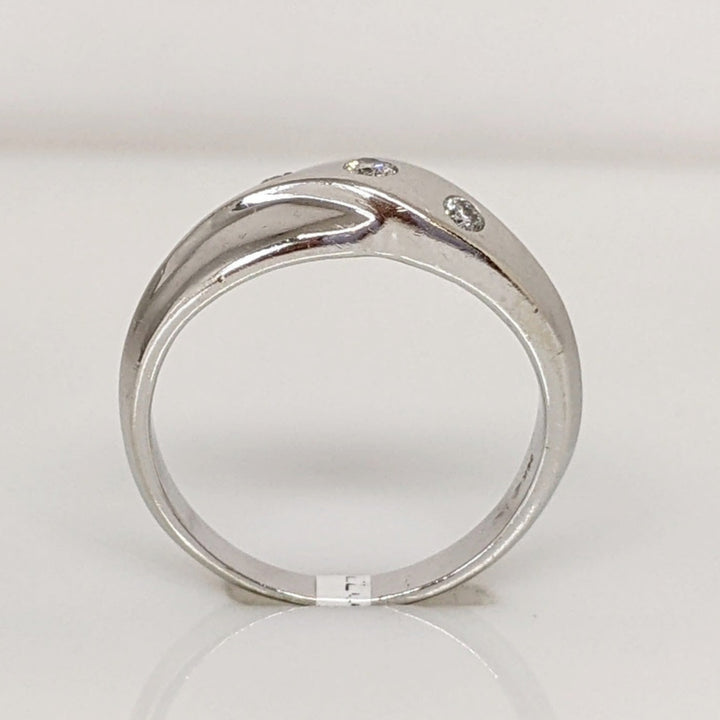 14K WHITE DIAMOND ROUND (3) BEAD SET POLISHED/BRUSHED ESTATE BAND 3.1 GRAMS