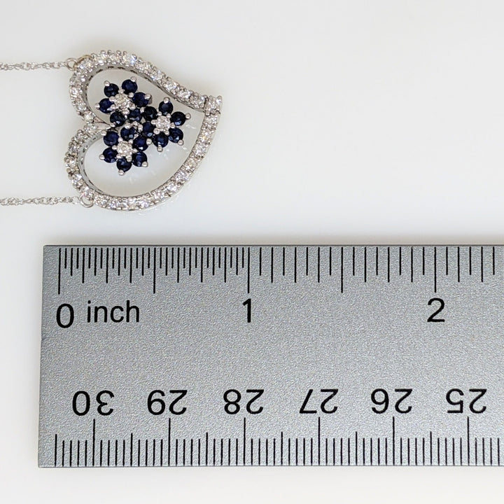 14K WHITE .34 CARAT TOTAL WEIGHT I1 I DIAMOND ROUND (34) SAPPHIRE ROUND 2MM (18) ESTATE NECKLACE 4.8 GRAMS