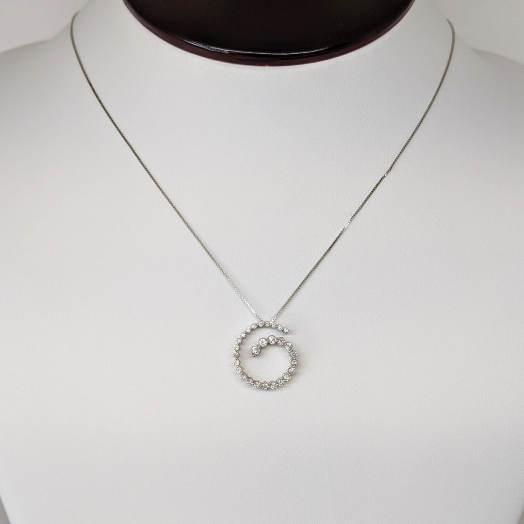 14K WHITE .47 CARAT TOTAL WEIGHT I1 I DIAMOND ROUND (28) SWIRL ESTATE PENDANT & CHAIN 2.9 GRAMS