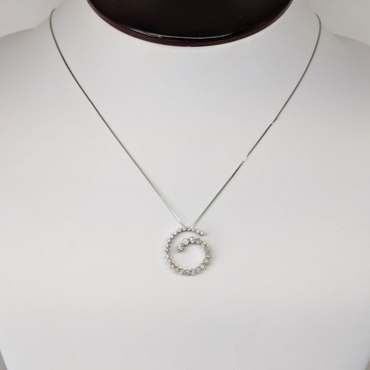 14K WHITE .47 CARAT TOTAL WEIGHT I1 I DIAMOND ROUND (28) SWIRL ESTATE PENDANT & CHAIN 2.9 GRAMS