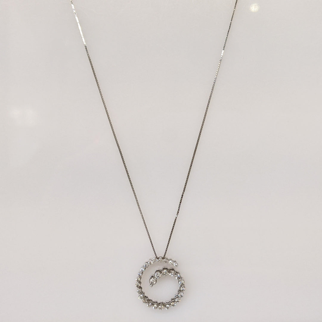 14K WHITE .47 CARAT TOTAL WEIGHT I1 I DIAMOND ROUND (28) SWIRL ESTATE PENDANT & CHAIN 2.9 GRAMS
