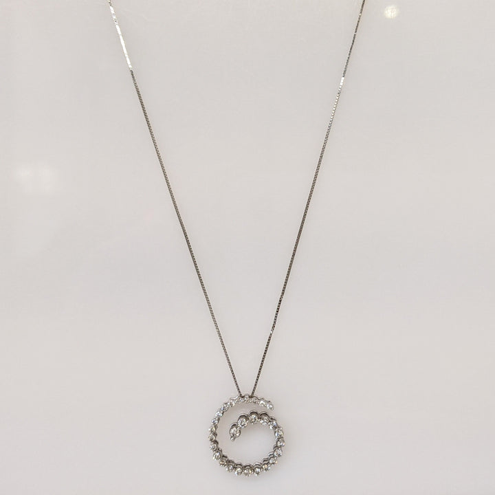 14K WHITE .47 CARAT TOTAL WEIGHT I1 I DIAMOND ROUND (28) SWIRL ESTATE PENDANT & CHAIN 2.9 GRAMS