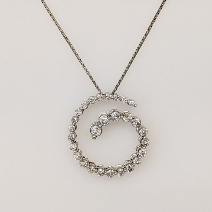 14K WHITE .47 CARAT TOTAL WEIGHT I1 I DIAMOND ROUND (28) SWIRL ESTATE PENDANT & CHAIN 2.9 GRAMS