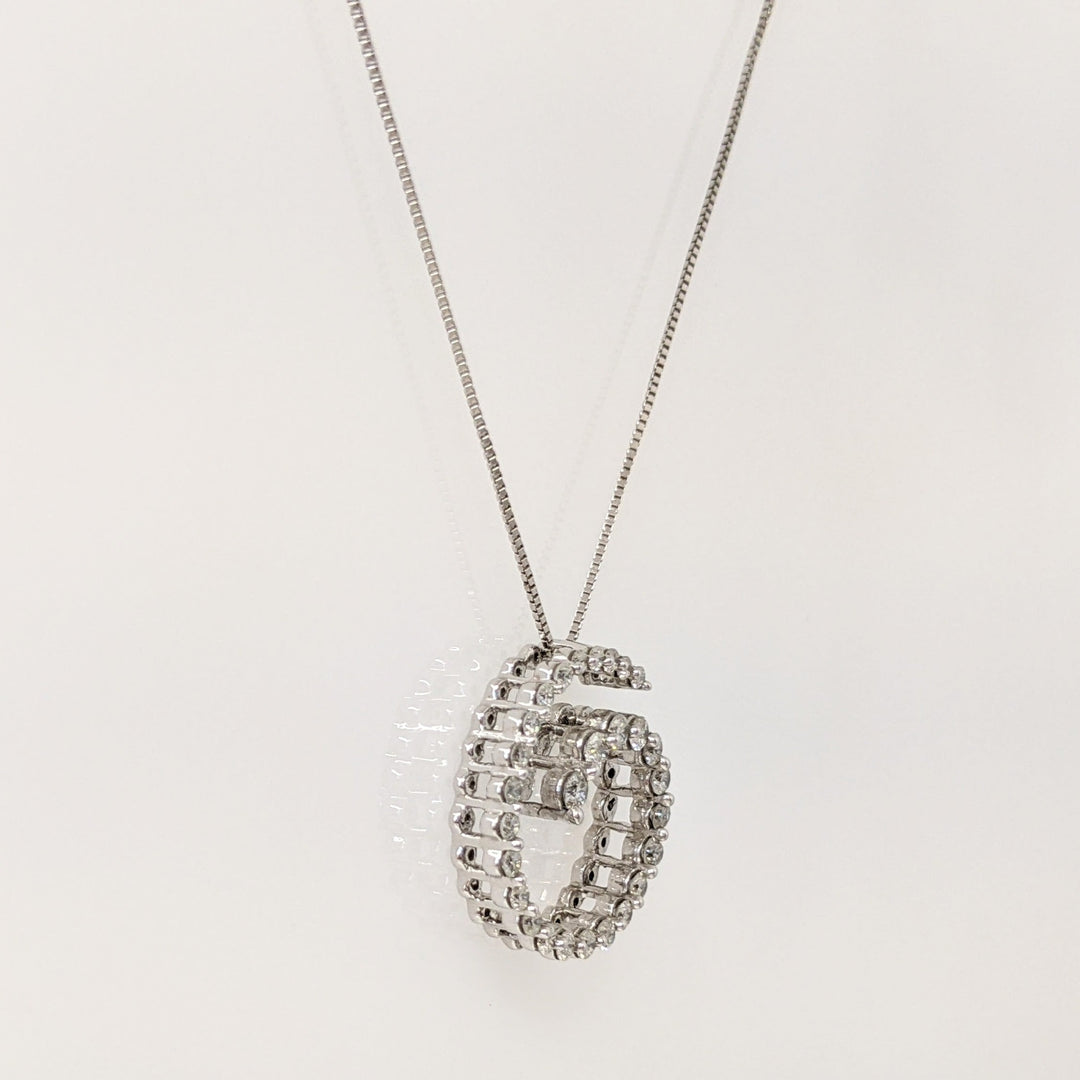 14K WHITE .47 CARAT TOTAL WEIGHT I1 I DIAMOND ROUND (28) SWIRL ESTATE PENDANT & CHAIN 2.9 GRAMS