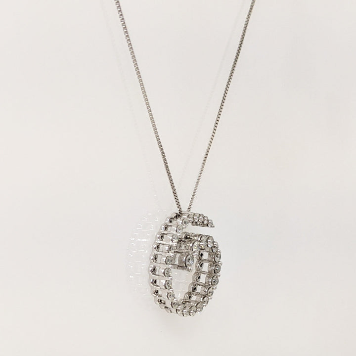 14K WHITE .47 CARAT TOTAL WEIGHT I1 I DIAMOND ROUND (28) SWIRL ESTATE PENDANT & CHAIN 2.9 GRAMS