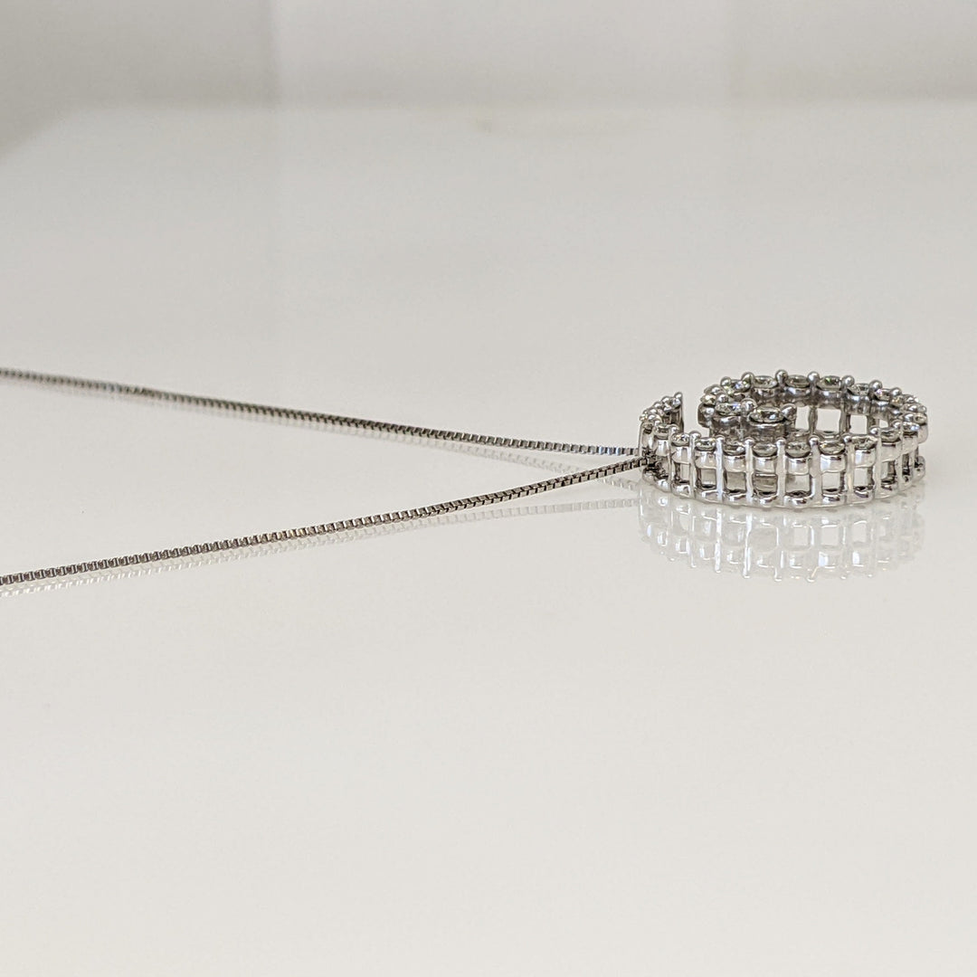 14K WHITE .47 CARAT TOTAL WEIGHT I1 I DIAMOND ROUND (28) SWIRL ESTATE PENDANT & CHAIN 2.9 GRAMS