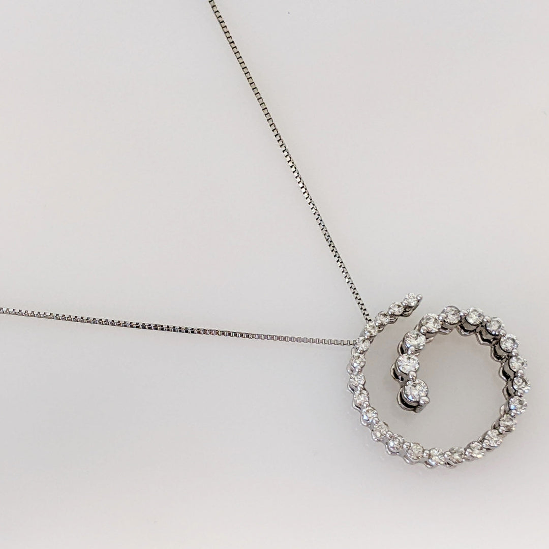 14K WHITE .47 CARAT TOTAL WEIGHT I1 I DIAMOND ROUND (28) SWIRL ESTATE PENDANT & CHAIN 2.9 GRAMS