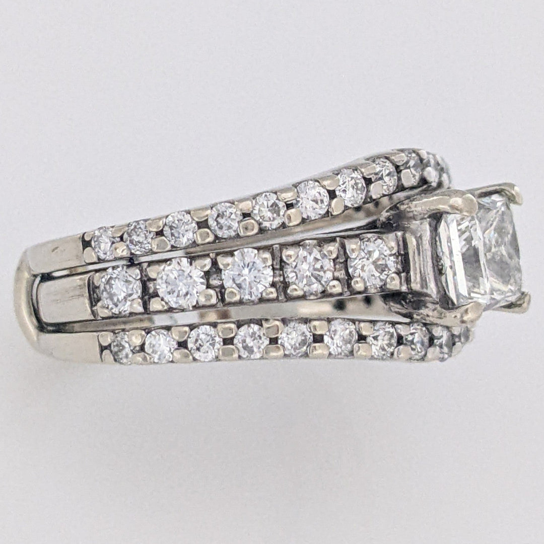 14K WHITE 1.24 CARAT TOTAL WEIGHT SI2 I DIAMOND PRINCESS CUT (1) WITH (44) ROUND RING/ JACKET ESTATE SET 5.5 GRAMS