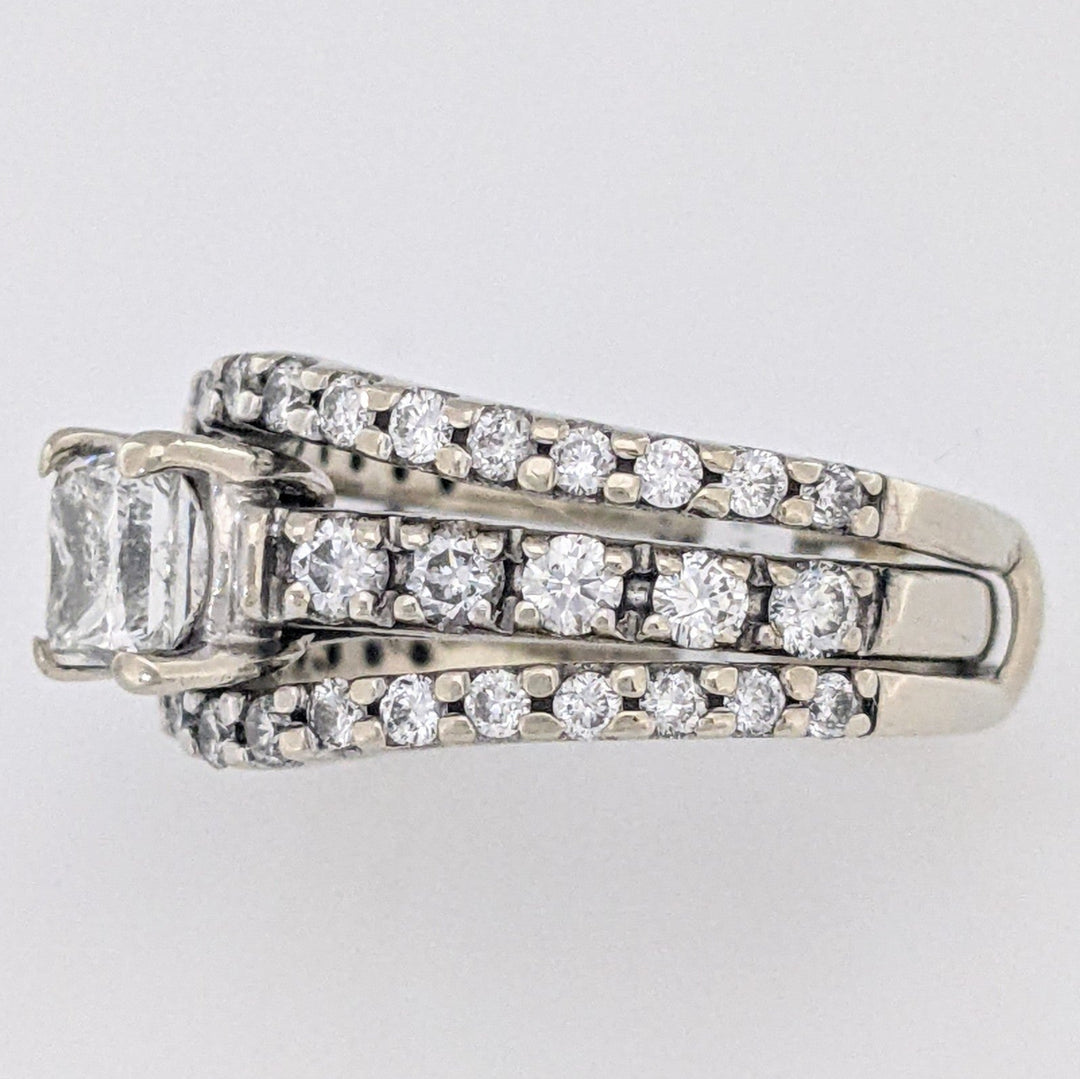 14K WHITE 1.24 CARAT TOTAL WEIGHT SI2 I DIAMOND PRINCESS CUT (1) WITH (44) ROUND RING/ JACKET ESTATE SET 5.5 GRAMS