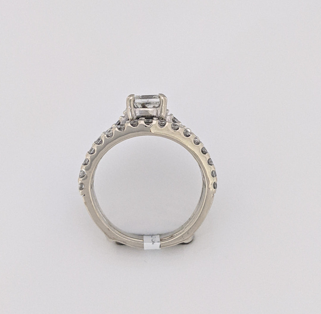 14K WHITE 1.24 CARAT TOTAL WEIGHT SI2 I DIAMOND PRINCESS CUT (1) WITH (44) ROUND RING/ JACKET ESTATE SET 5.5 GRAMS