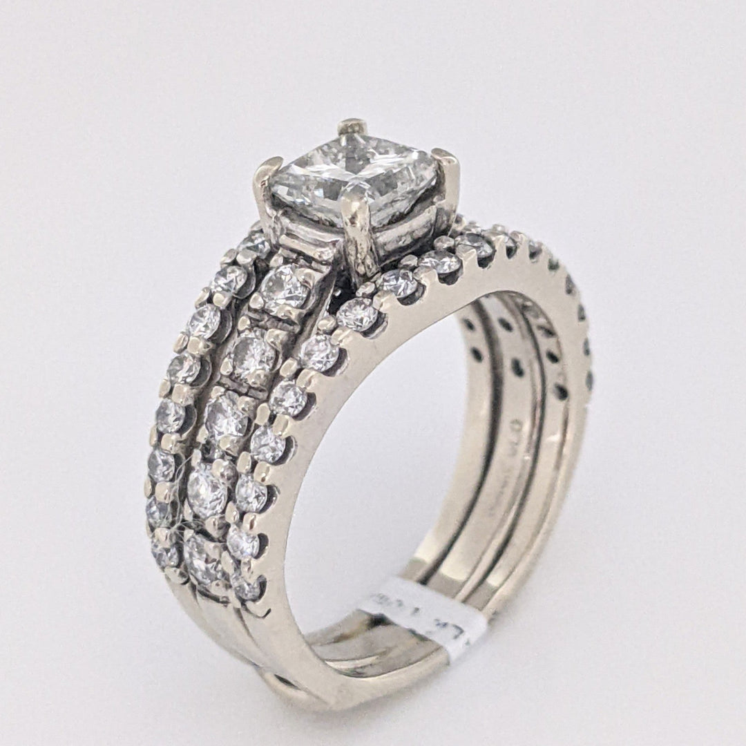 14K WHITE 1.24 CARAT TOTAL WEIGHT SI2 I DIAMOND PRINCESS CUT (1) WITH (44) ROUND RING/ JACKET ESTATE SET 5.5 GRAMS