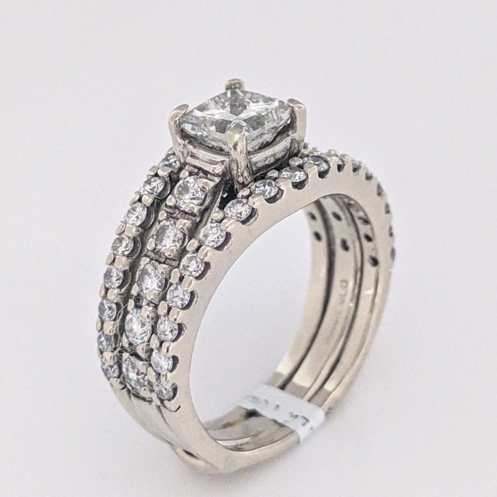14K WHITE 1.24 CARAT TOTAL WEIGHT SI2 I DIAMOND PRINCESS CUT (1) WITH (44) ROUND RING/ JACKET ESTATE SET 5.5 GRAMS
