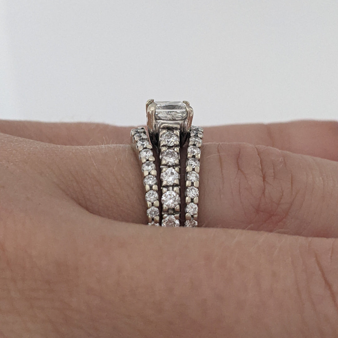 14K WHITE 1.24 CARAT TOTAL WEIGHT SI2 I DIAMOND PRINCESS CUT (1) WITH (44) ROUND RING/ JACKET ESTATE SET 5.5 GRAMS