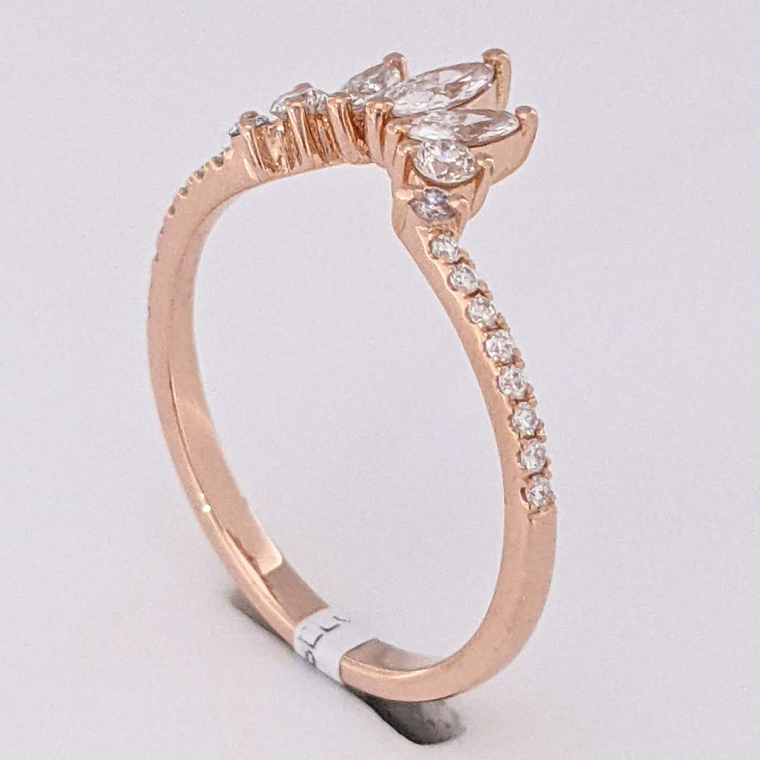 14K ROSE .51 CARAT TOTAL WEIGHT VS2 G DIAMOND ROUND (20) MARQUISE (3) ESTATE BAND 1.8 GRAMS