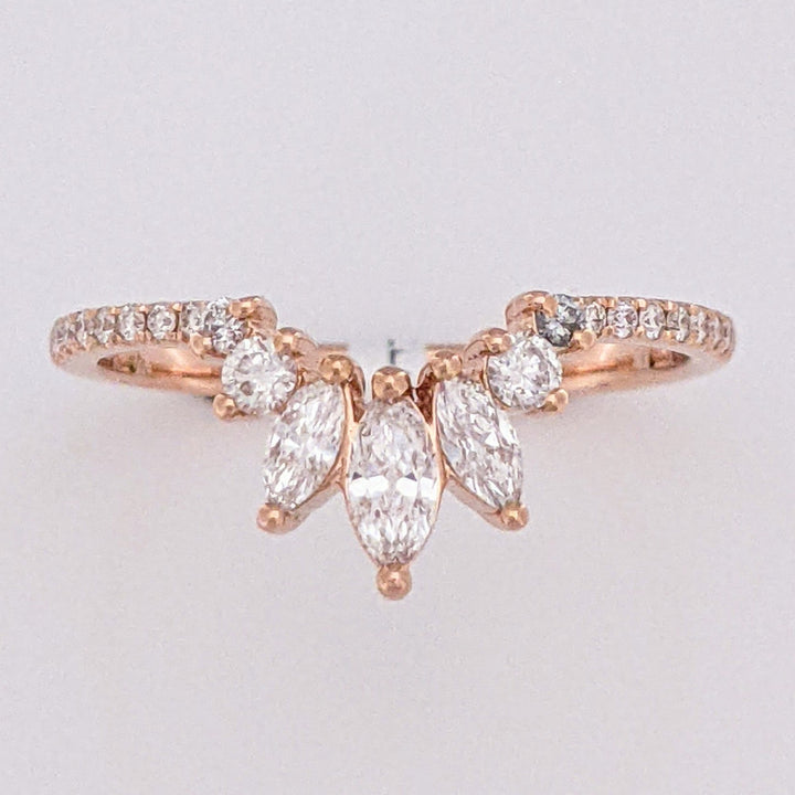 14K ROSE .51 CARAT TOTAL WEIGHT VS2 G DIAMOND ROUND (20) MARQUISE (3) ESTATE BAND 1.8 GRAMS