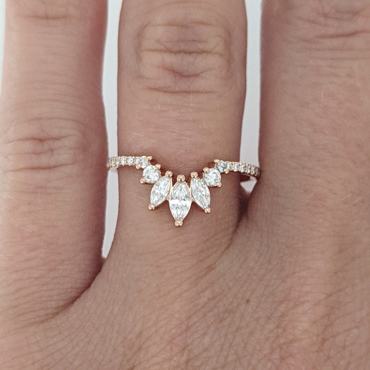 14K ROSE .51 CARAT TOTAL WEIGHT VS2 G DIAMOND ROUND (20) MARQUISE (3) ESTATE BAND 1.8 GRAMS