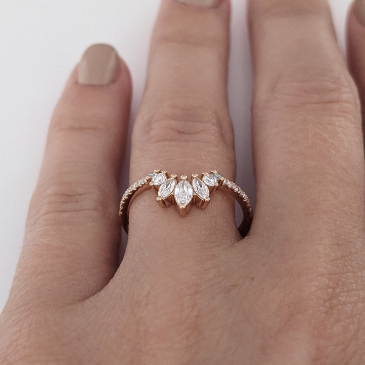 14K ROSE .51 CARAT TOTAL WEIGHT VS2 G DIAMOND ROUND (20) MARQUISE (3) ESTATE BAND 1.8 GRAMS