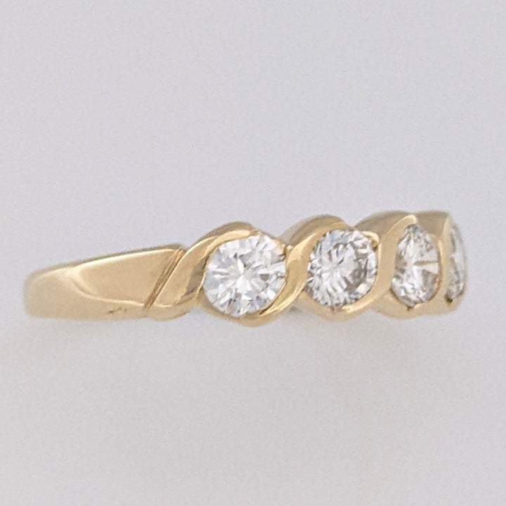 14K .88 CARAT TOTAL WEIGHT SI1 H DIAMOND ROUND (5) HALF-BEZEL SWIRL ESTATE BAND 2.4 GRAMS