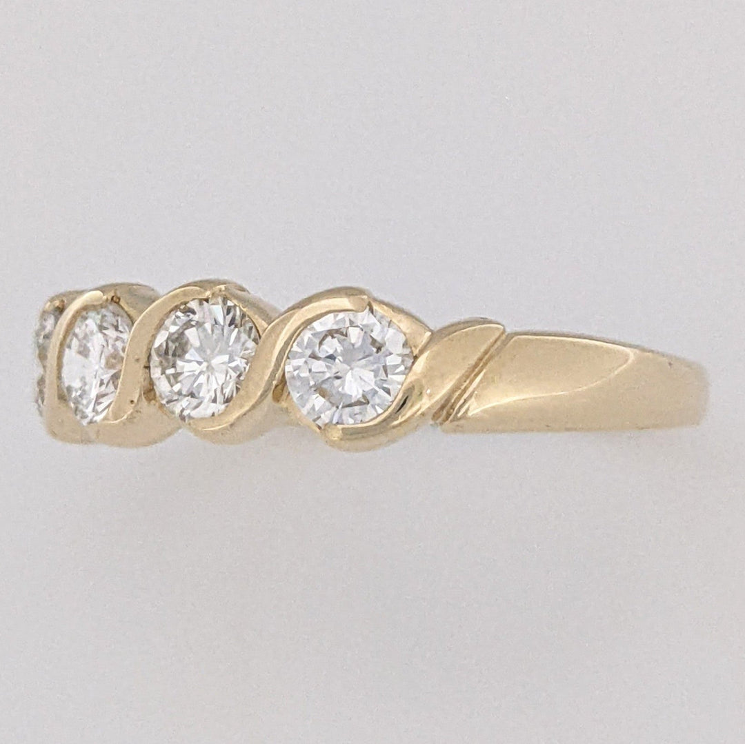 14K .88 CARAT TOTAL WEIGHT SI1 H DIAMOND ROUND (5) HALF-BEZEL SWIRL ESTATE BAND 2.4 GRAMS
