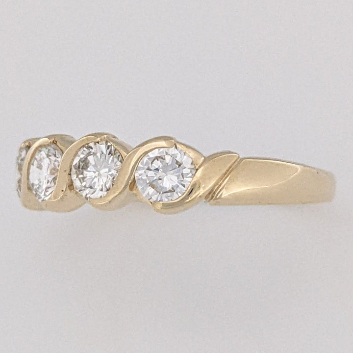 14K .88 CARAT TOTAL WEIGHT SI1 H DIAMOND ROUND (5) HALF-BEZEL SWIRL ESTATE BAND 2.4 GRAMS