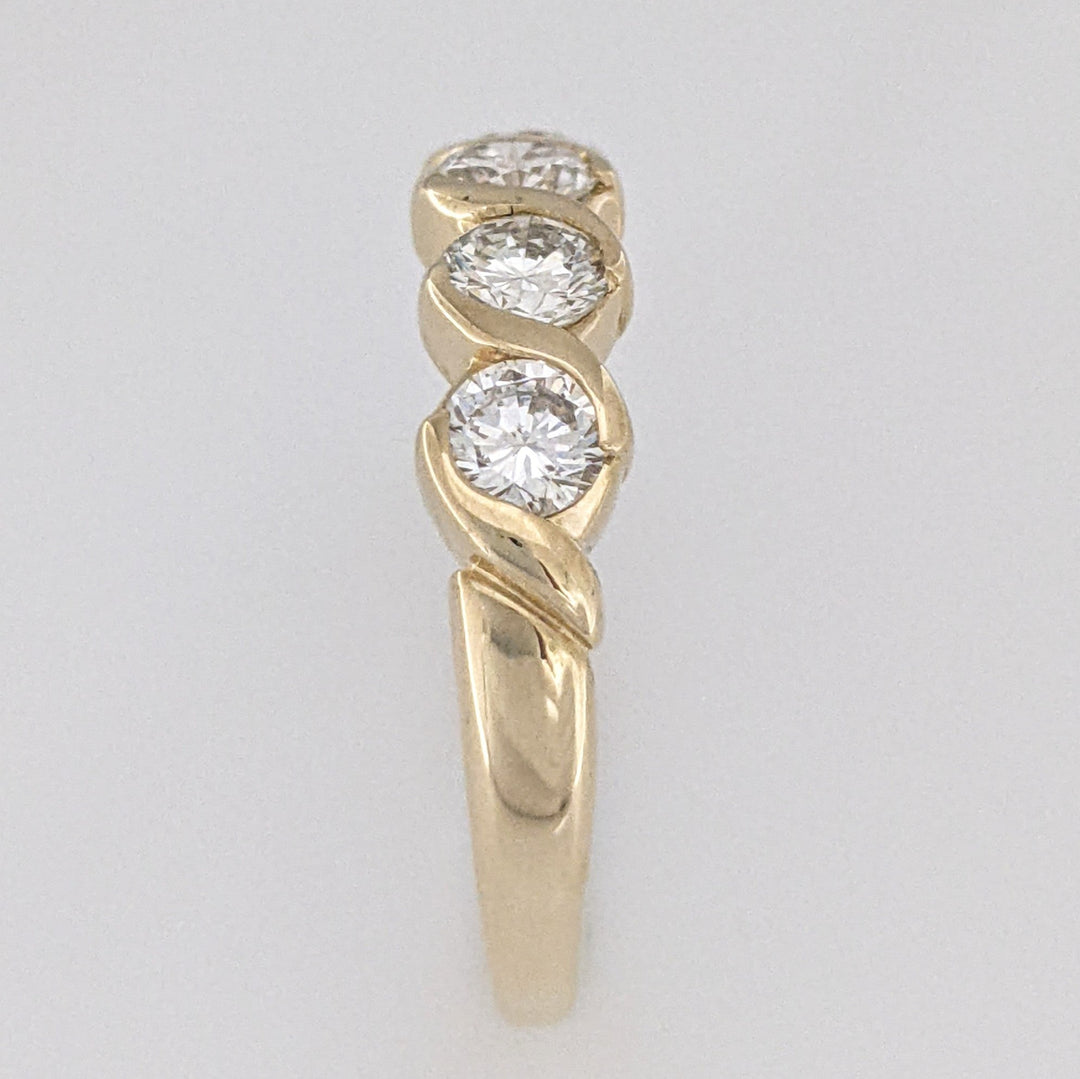 14K .88 CARAT TOTAL WEIGHT SI1 H DIAMOND ROUND (5) HALF-BEZEL SWIRL ESTATE BAND 2.4 GRAMS