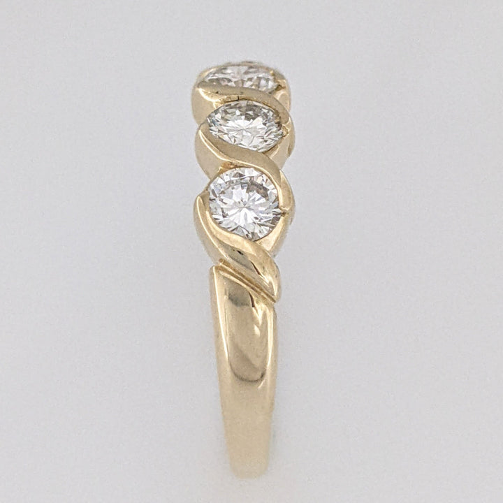 14K .88 CARAT TOTAL WEIGHT SI1 H DIAMOND ROUND (5) HALF-BEZEL SWIRL ESTATE BAND 2.4 GRAMS