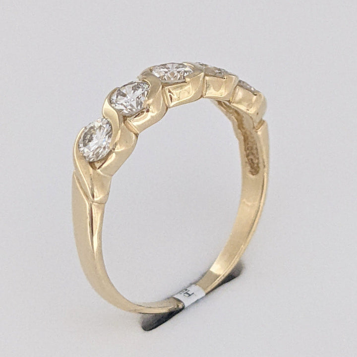 14K .88 CARAT TOTAL WEIGHT SI1 H DIAMOND ROUND (5) HALF-BEZEL SWIRL ESTATE BAND 2.4 GRAMS