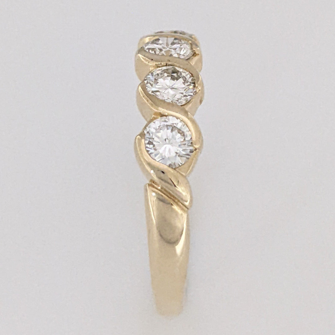 14K .88 CARAT TOTAL WEIGHT SI1 H DIAMOND ROUND (5) HALF-BEZEL SWIRL ESTATE BAND 2.4 GRAMS