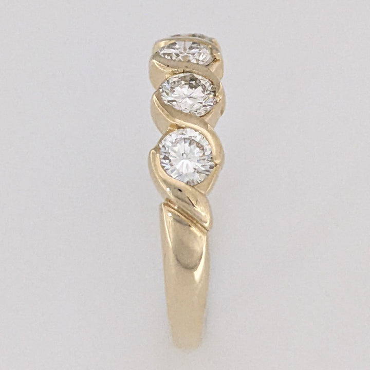 14K .88 CARAT TOTAL WEIGHT SI1 H DIAMOND ROUND (5) HALF-BEZEL SWIRL ESTATE BAND 2.4 GRAMS