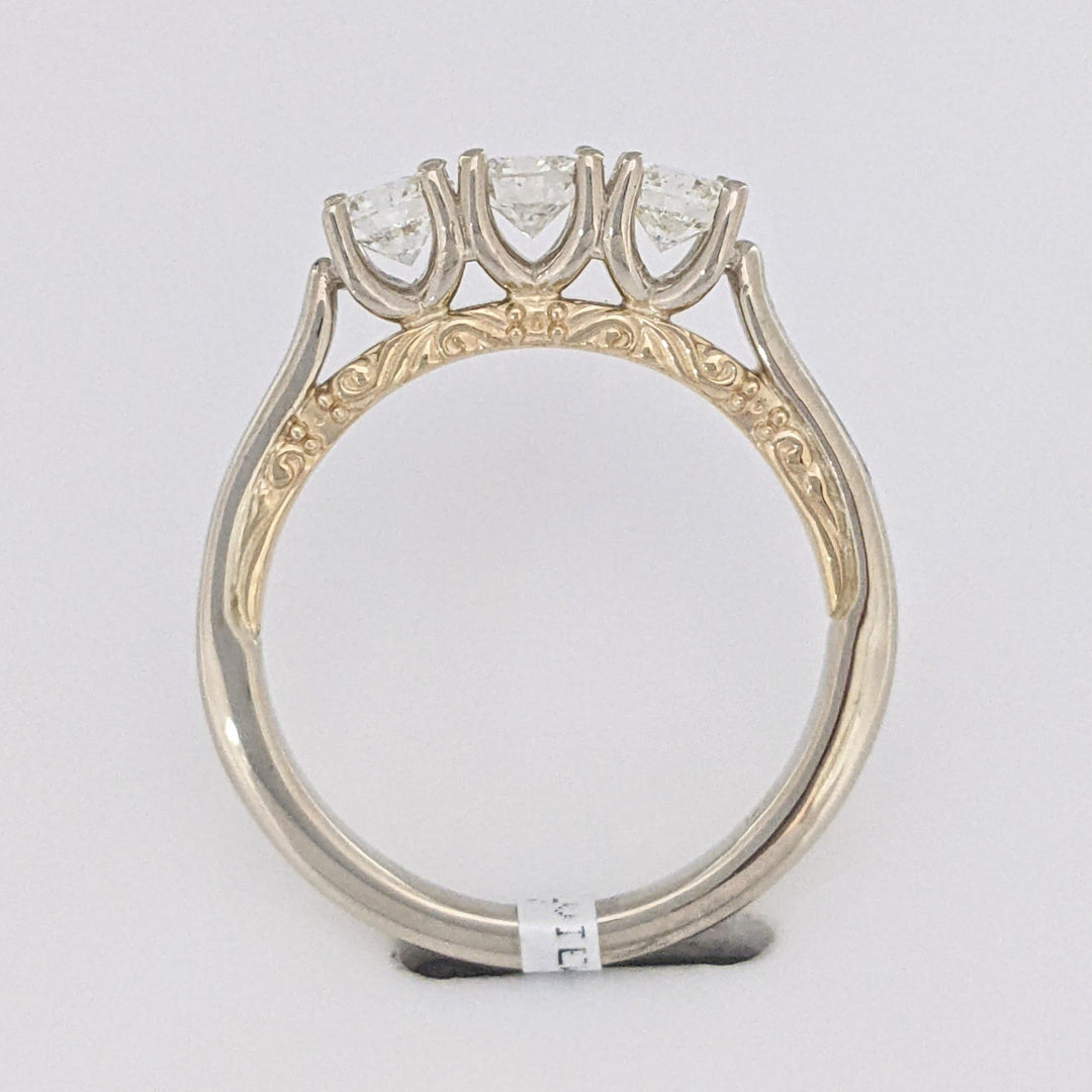 14K TWO-TONE .82 CARAT TOTAL WEIGHT VS2 I-J DIAMOND ROUND (3) ESTATE TRINITY RING 3.8 GRAMS