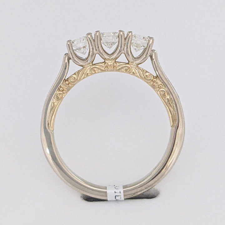 14K TWO-TONE .82 CARAT TOTAL WEIGHT VS2 I-J DIAMOND ROUND (3) ESTATE TRINITY RING 3.8 GRAMS