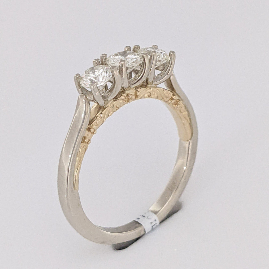 14K TWO-TONE .82 CARAT TOTAL WEIGHT VS2 I-J DIAMOND ROUND (3) ESTATE TRINITY RING 3.8 GRAMS