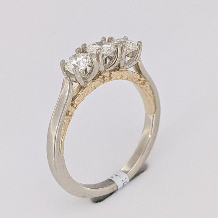14K TWO-TONE .82 CARAT TOTAL WEIGHT VS2 I-J DIAMOND ROUND (3) ESTATE TRINITY RING 3.8 GRAMS