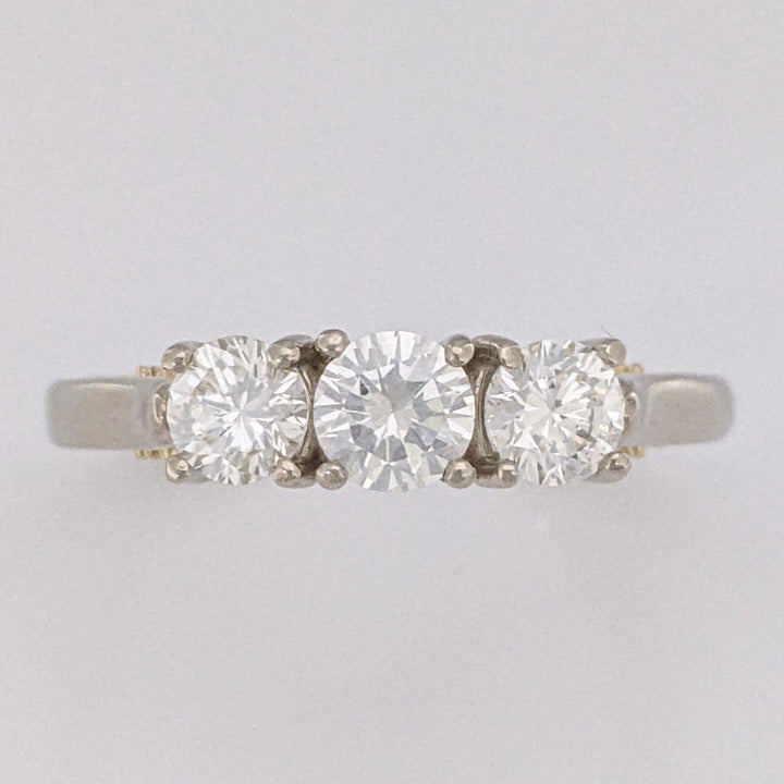 14K TWO-TONE .82 CARAT TOTAL WEIGHT VS2 I-J DIAMOND ROUND (3) ESTATE TRINITY RING 3.8 GRAMS