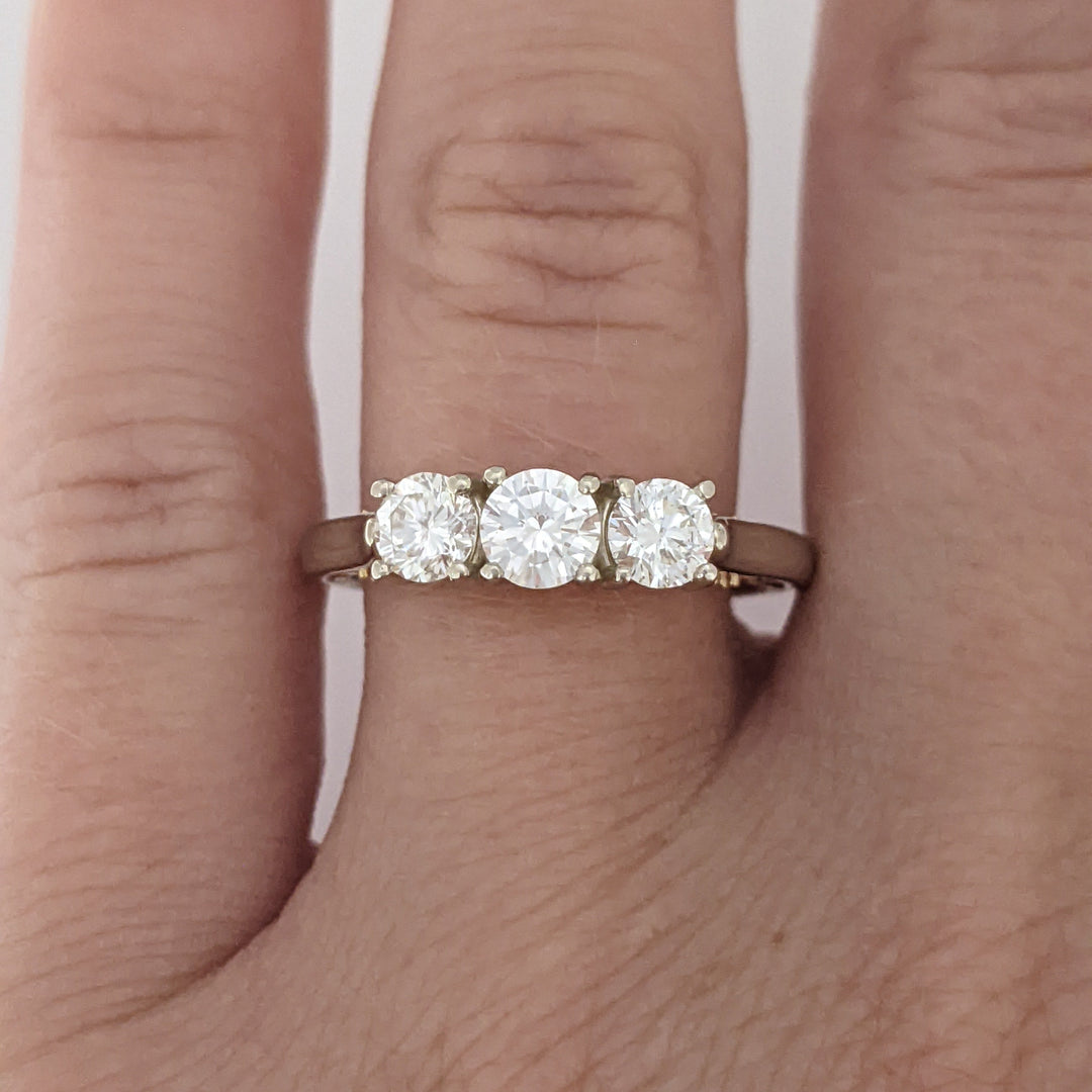 14K TWO-TONE .82 CARAT TOTAL WEIGHT VS2 I-J DIAMOND ROUND (3) ESTATE TRINITY RING 3.8 GRAMS