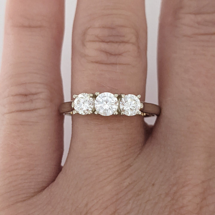 14K TWO-TONE .82 CARAT TOTAL WEIGHT VS2 I-J DIAMOND ROUND (3) ESTATE TRINITY RING 3.8 GRAMS
